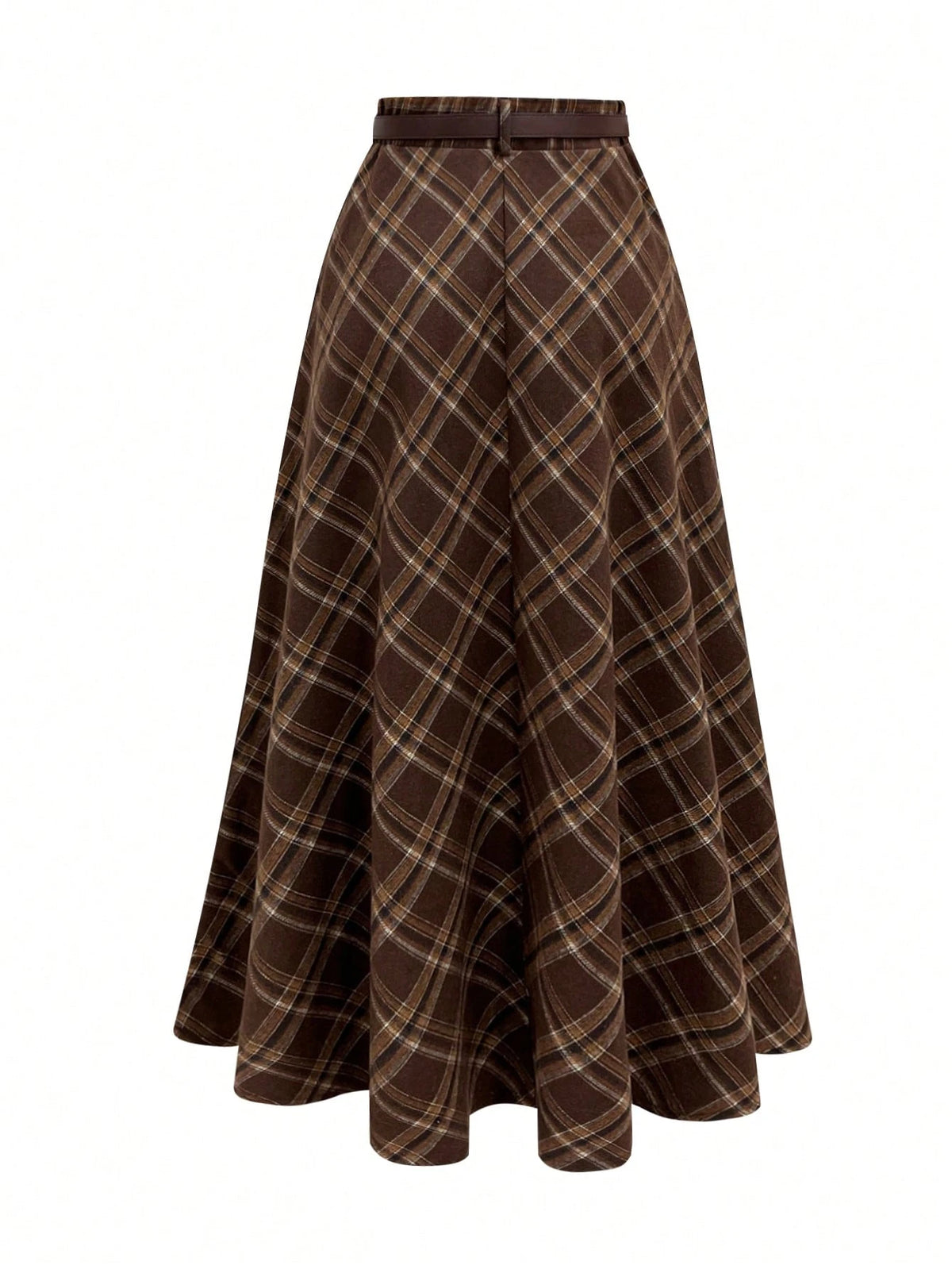 EARO Women's Plaid Print Vintage Casual Commuting Skirt Spring Brown