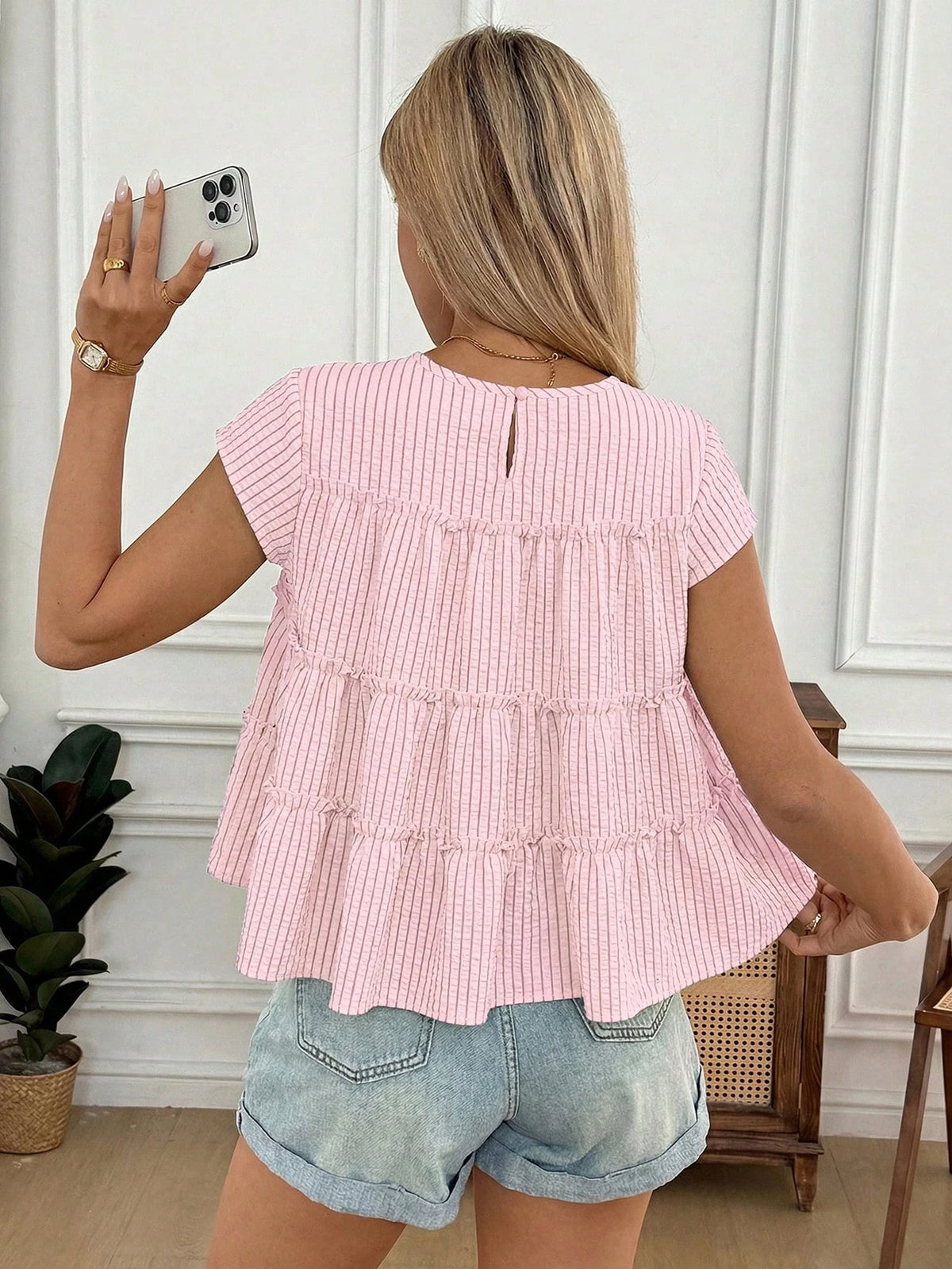 Easowa Women's Casual Striped Print Shirt, Summer,Summer Top
