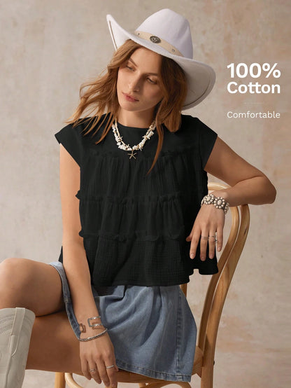 Easowa Women's Casual Striped Print Shirt, Summer,Summer Top