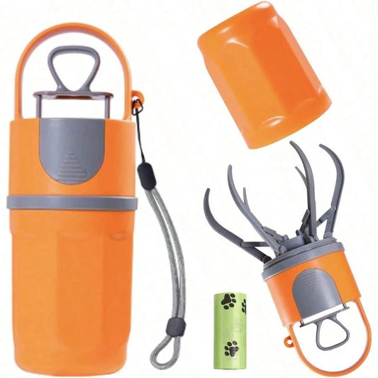 Easy-Carry Pooper Scooper With Bags, Portable Dog Waste Picker For All Dogs, Compact Storage Design (Orange-Gray)