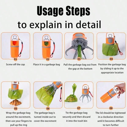 Easy-Carry Pooper Scooper With Bags, Portable Dog Waste Picker For All Dogs, Compact Storage Design (Orange-Gray)