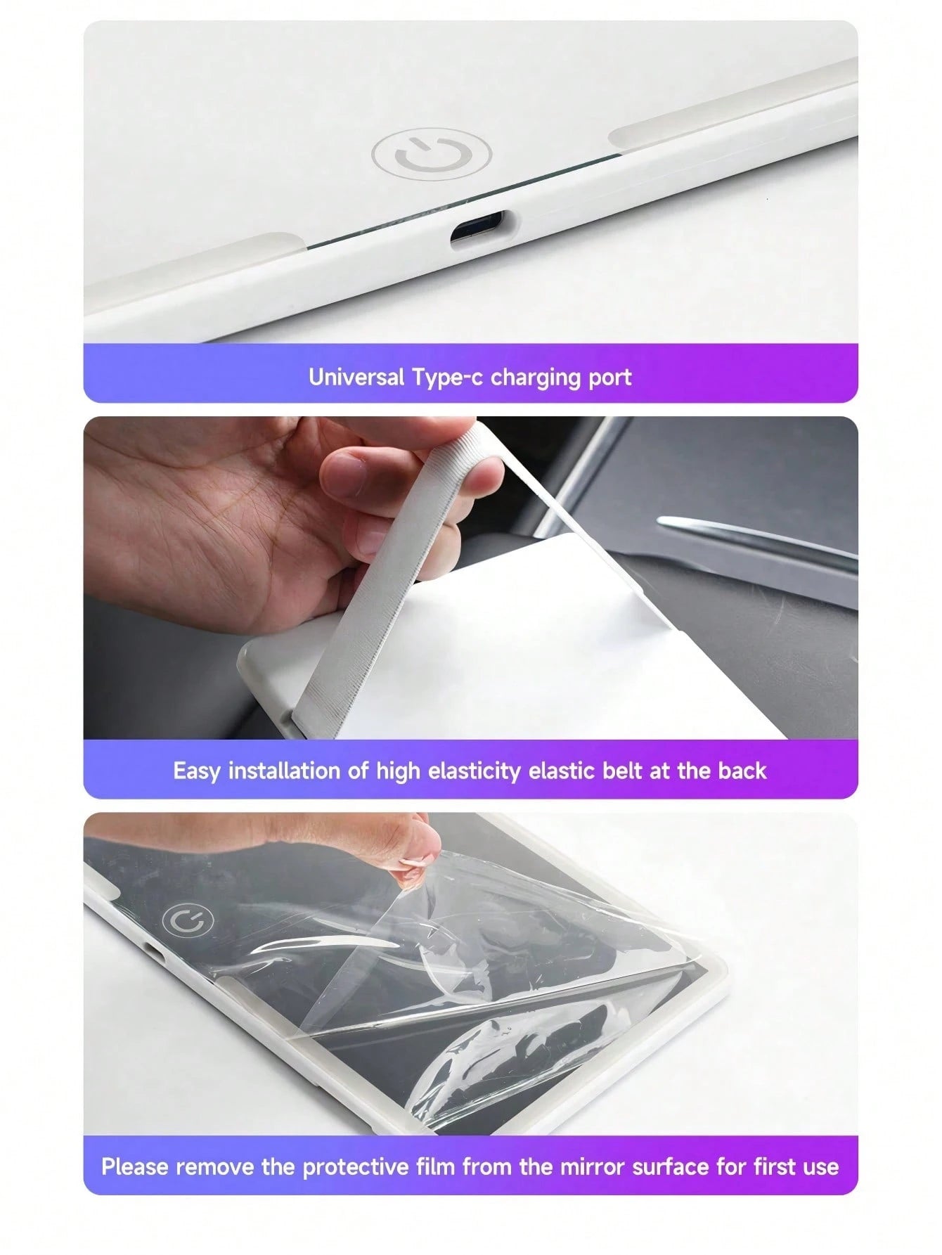 Easypie Selection 1pc Ultra-Thin LED Car Makeup Mirror- High Definition Sun Visor Makeup Mirror With Touch Screen, USB Charging, Adjustable, Perfect Fit For Women (Easy Clip-On Installation), Best Gi