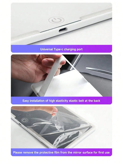 Easypie Selection 1pc Ultra-Thin LED Car Makeup Mirror- High Definition Sun Visor Makeup Mirror With Touch Screen, USB Charging, Adjustable, Perfect Fit For Women (Easy Clip-On Installation), Best Gi