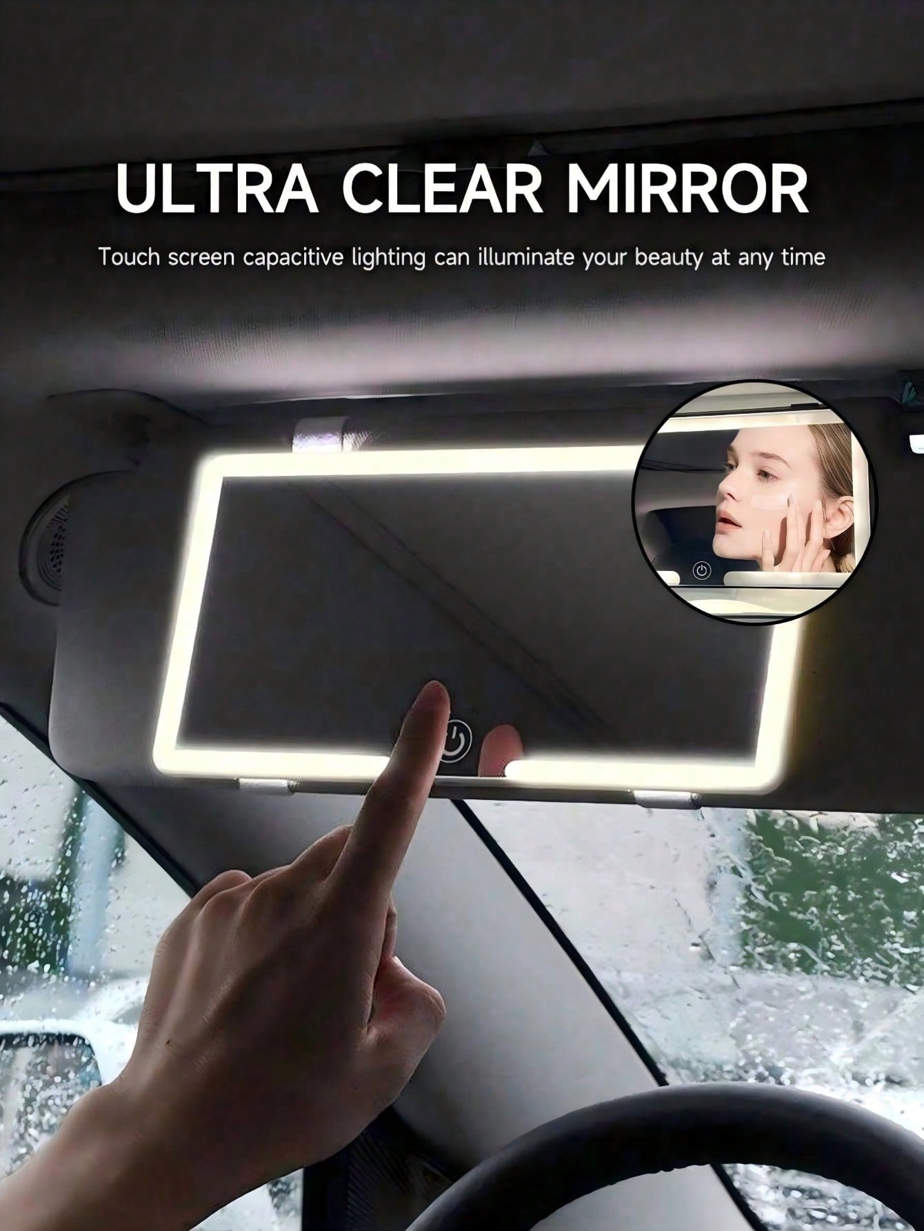 Easypie Selection 1pc Ultra-Thin LED Car Makeup Mirror- High Definition Sun Visor Makeup Mirror With Touch Screen, USB Charging, Adjustable, Perfect Fit For Women (Easy Clip-On Installation), Best Gi