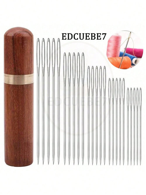 EDCUEBE7 25pcs Large Eye Hand Sewing Needles, Sewing Needles, 5 Sizes, With Wooden Needle Box