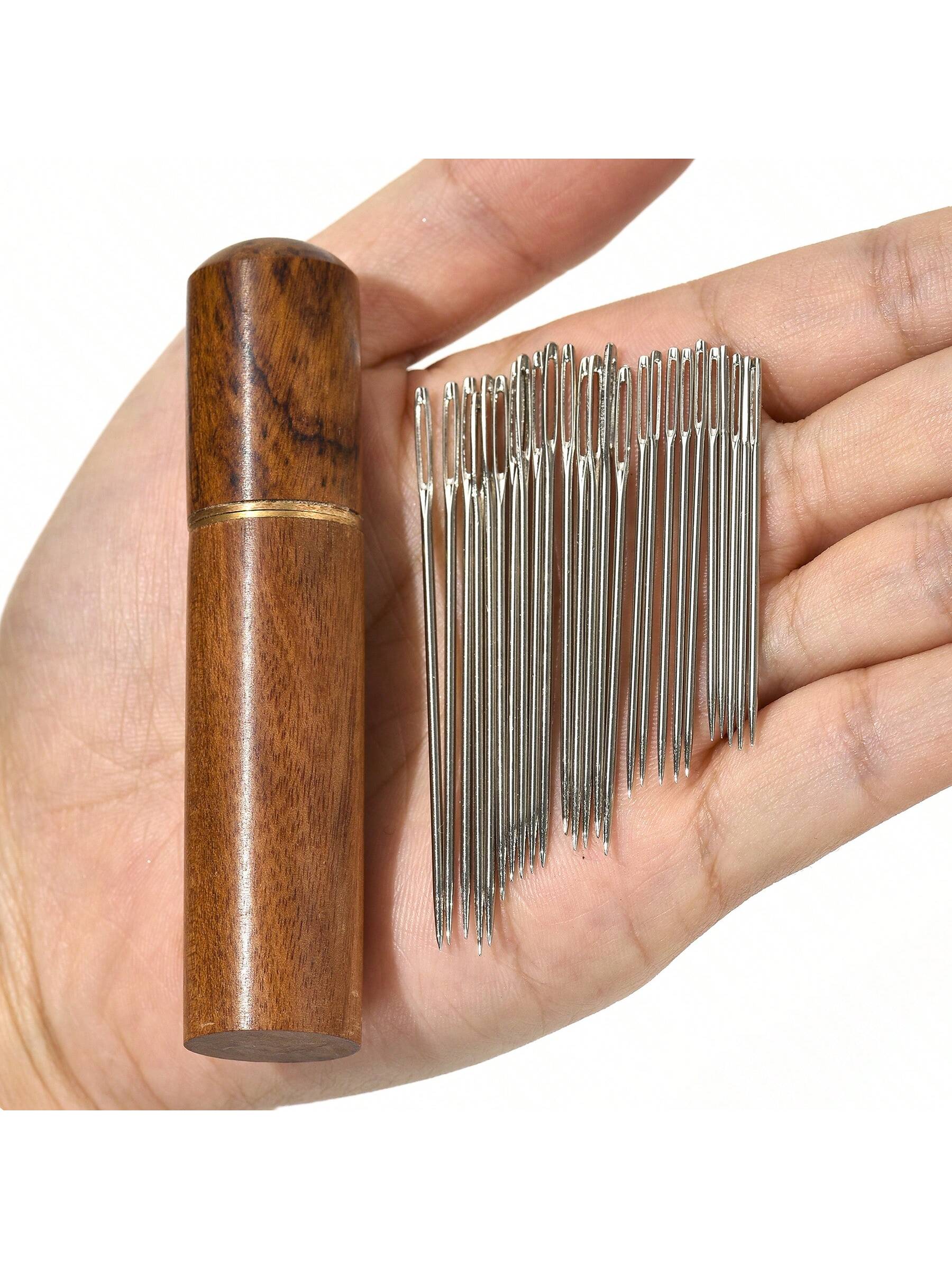 EDCUEBE7 25pcs Large Eye Hand Sewing Needles, Sewing Needles, 5 Sizes, With Wooden Needle Box