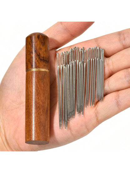 EDCUEBE7 25pcs Large Eye Hand Sewing Needles, Sewing Needles, 5 Sizes, With Wooden Needle Box