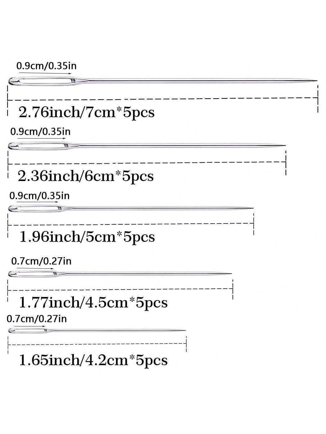 EDCUEBE7 25pcs Large Eye Hand Sewing Needles, Sewing Needles, 5 Sizes, With Wooden Needle Box