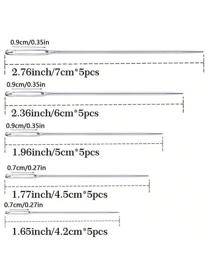 EDCUEBE7 25pcs Large Eye Hand Sewing Needles, Sewing Needles, 5 Sizes, With Wooden Needle Box
