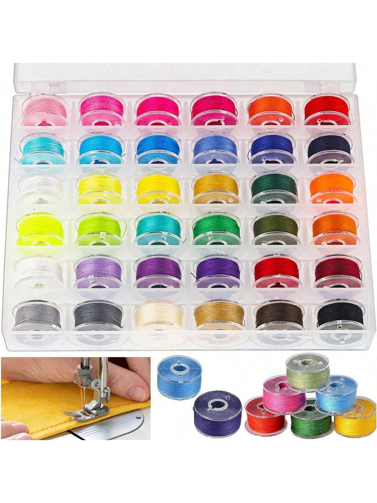 EDCUEBE7 Black Sewing Thread Spools, Sewing Thread Bobbins And Storage Box (Random Color)