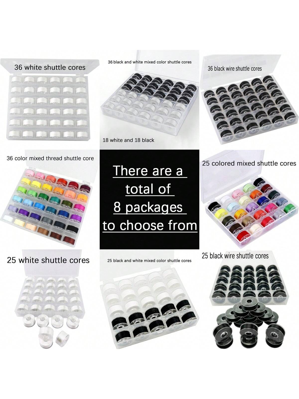 EDCUEBE7 Black Sewing Thread Spools, Sewing Thread Bobbins And Storage Box (Random Color)