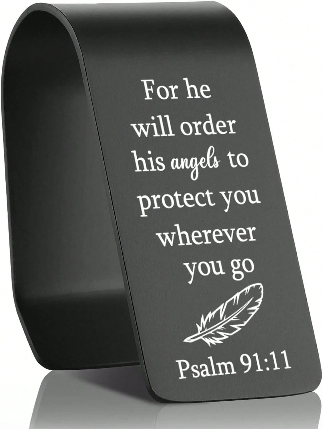 EFFJNSG Christian Car Visor Clip With Psalm 91:11 Scripture, Stainless Steel Religious Accessory For Car, Inspirational Gift For Driver, Faith-Based Reminder Of Protection And Safety EDG22