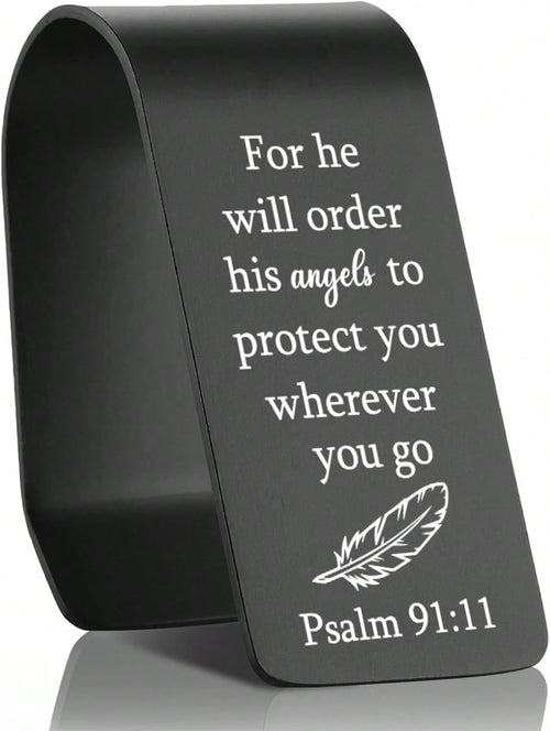 EFFJNSG Christian Car Visor Clip With Psalm 91:11 Scripture, Stainless Steel Religious Accessory For Car, Inspirational Gift For Driver, Faith-Based Reminder Of Protection And Safety EDG22