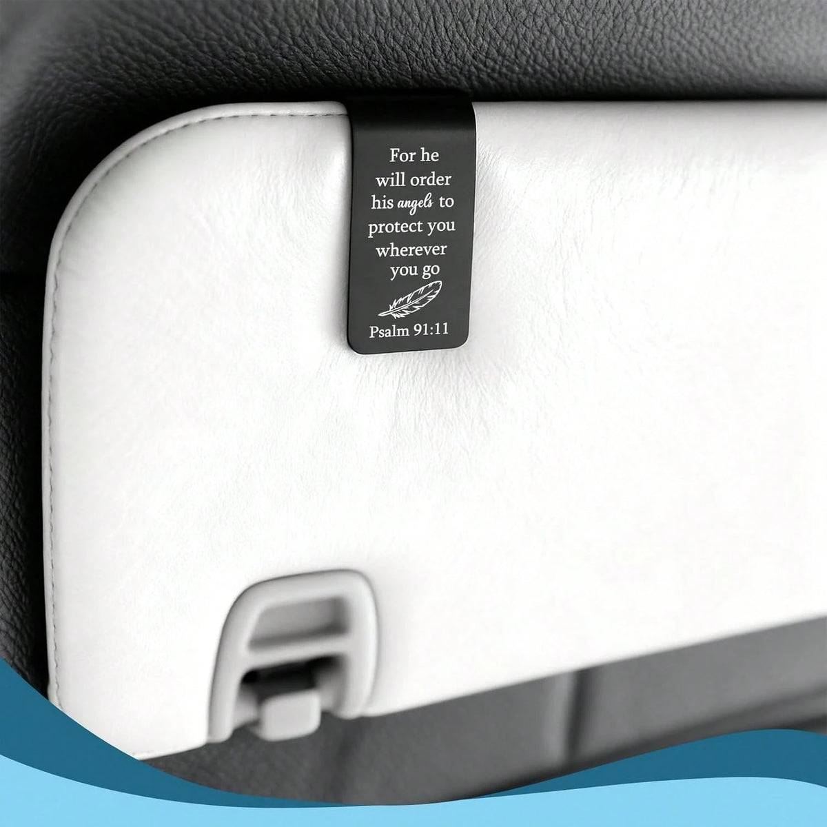 EFFJNSG Christian Car Visor Clip With Psalm 91:11 Scripture, Stainless Steel Religious Accessory For Car, Inspirational Gift For Driver, Faith-Based Reminder Of Protection And Safety EDG22