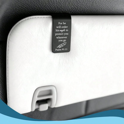 EFFJNSG Christian Car Visor Clip With Psalm 91:11 Scripture, Stainless Steel Religious Accessory For Car, Inspirational Gift For Driver, Faith-Based Reminder Of Protection And Safety EDG22