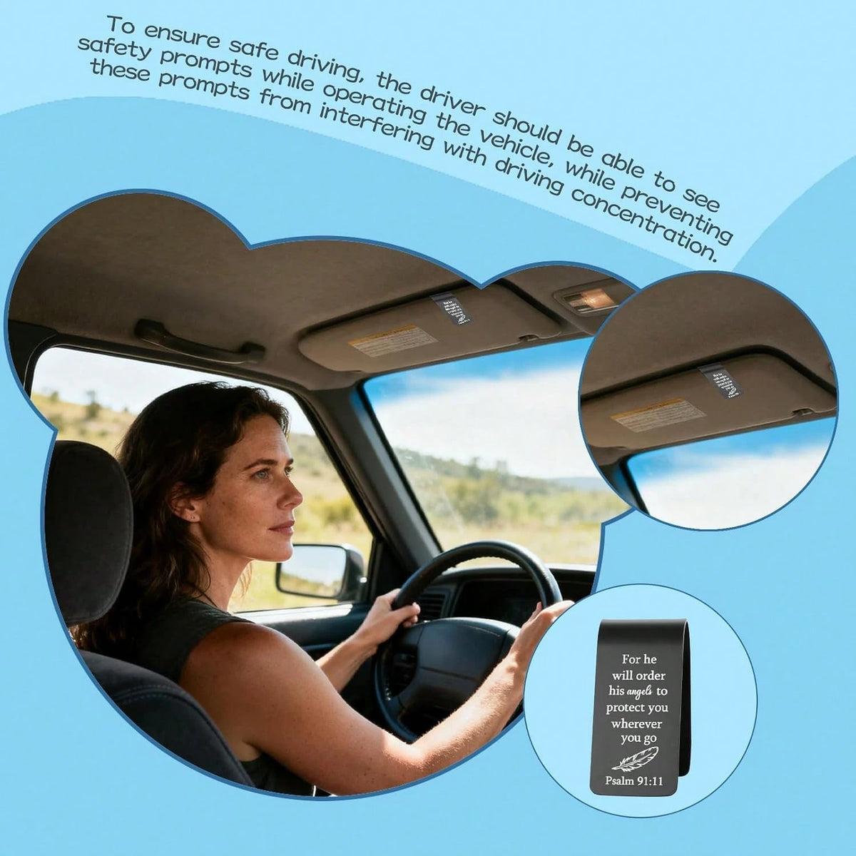EFFJNSG Christian Car Visor Clip With Psalm 91:11 Scripture, Stainless Steel Religious Accessory For Car, Inspirational Gift For Driver, Faith-Based Reminder Of Protection And Safety EDG22