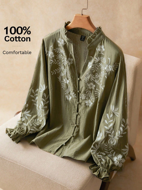 Elaquor Plus Size Floral Print Long Sleeve Shirt Clothes For Women Spring Fall