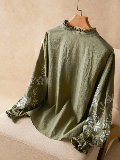 Elaquor Plus Size Floral Print Long Sleeve Shirt Clothes For Women Spring Fall