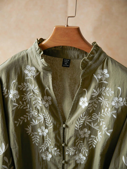 Elaquor Plus Size Floral Print Long Sleeve Shirt Clothes For Women Spring Fall