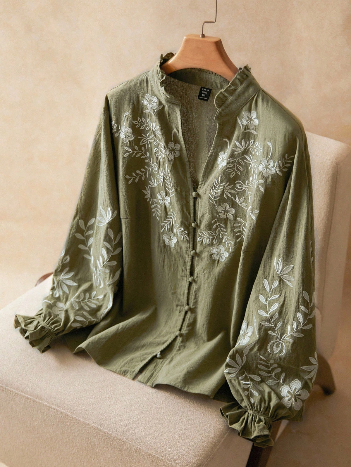 Elaquor Plus Size Floral Print Long Sleeve Shirt Clothes For Women Spring Fall