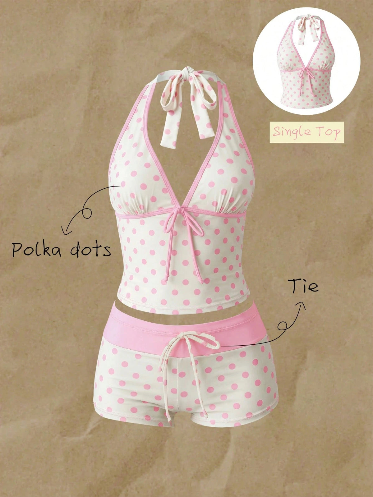 Elavelle Women's Spring/Summer Random Print Spaghetti Strap Bow Bikini Top