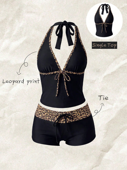 Elavelle Women's Spring/Summer Random Print Spaghetti Strap Bow Tank Top Bikini Top
