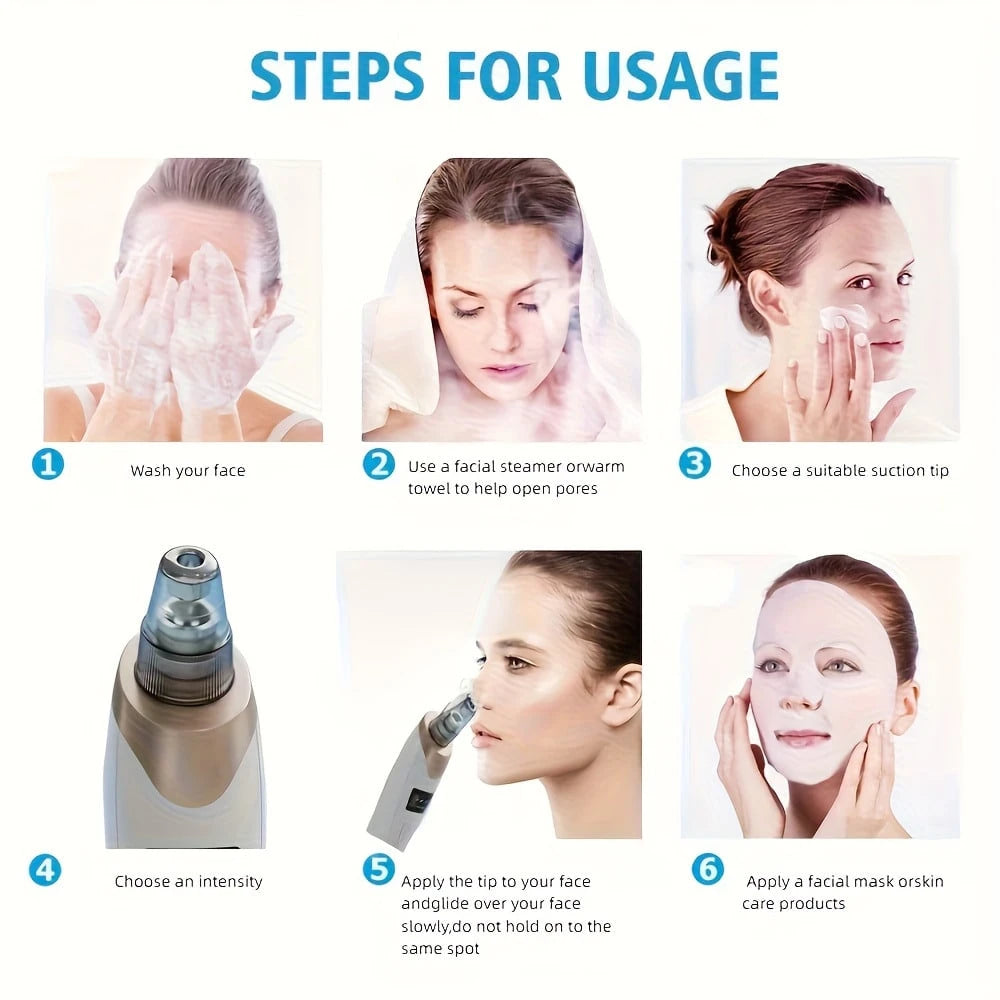 Electric Blackhead Remover, USB Charging, 5 Suction Tips And 3 Adjustable Gears, Electric Acne Removal Tool, Suitable For Both Women And Men, As A Gift For Women