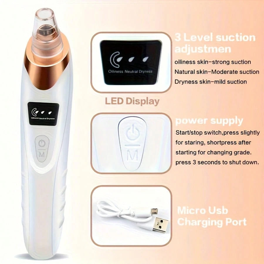Electric Blackhead Remover, USB Charging, 5 Suction Tips And 3 Adjustable Gears, Electric Acne Removal Tool, Suitable For Both Women And Men, As A Gift For Women