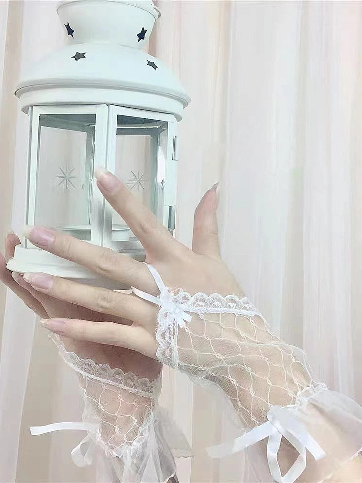 Elegant Bow Decor Lace Fingerless Gloves Halloween Valentine's Day Valentines