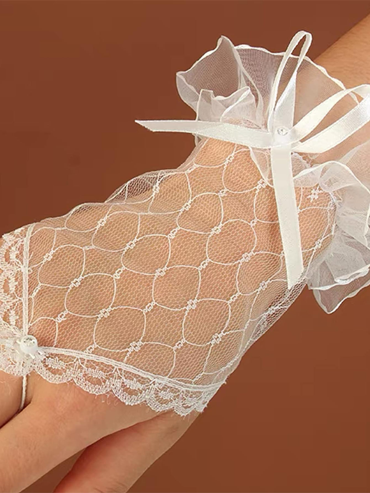 Elegant Bow Decor Lace Fingerless Gloves Halloween Valentine's Day Valentines