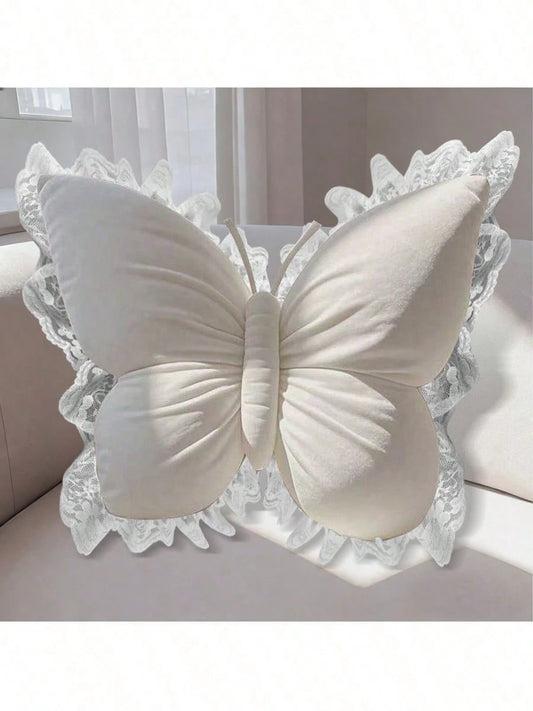 Elegant Butterfly Shaped Throw Pillow- Soft Lumbar Cushion, Delicate Design Suitable For Bedroom, Living Room Or Office Decor, Hand Wash Only| Floral Pattern| Durable Fabric With Butterfly Decor