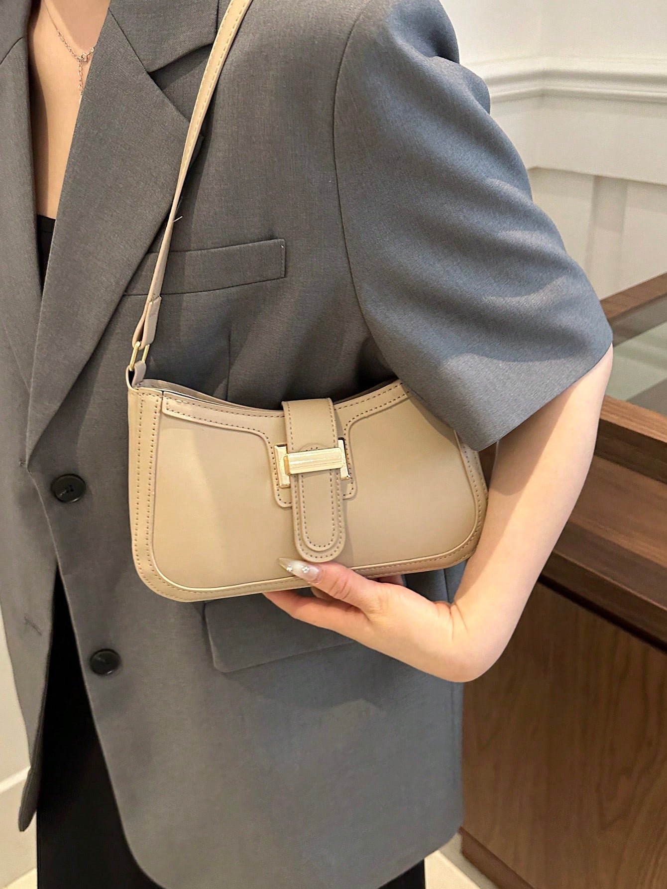Elegant Crescent Underarm Shoulder Bag, Women's Fashion Casual Solid Color Underarm Bag