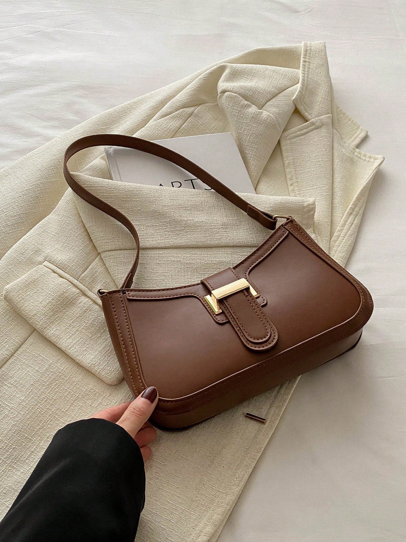 Elegant Crescent Underarm Shoulder Bag, Women's Fashion Casual Solid Color Underarm Bag