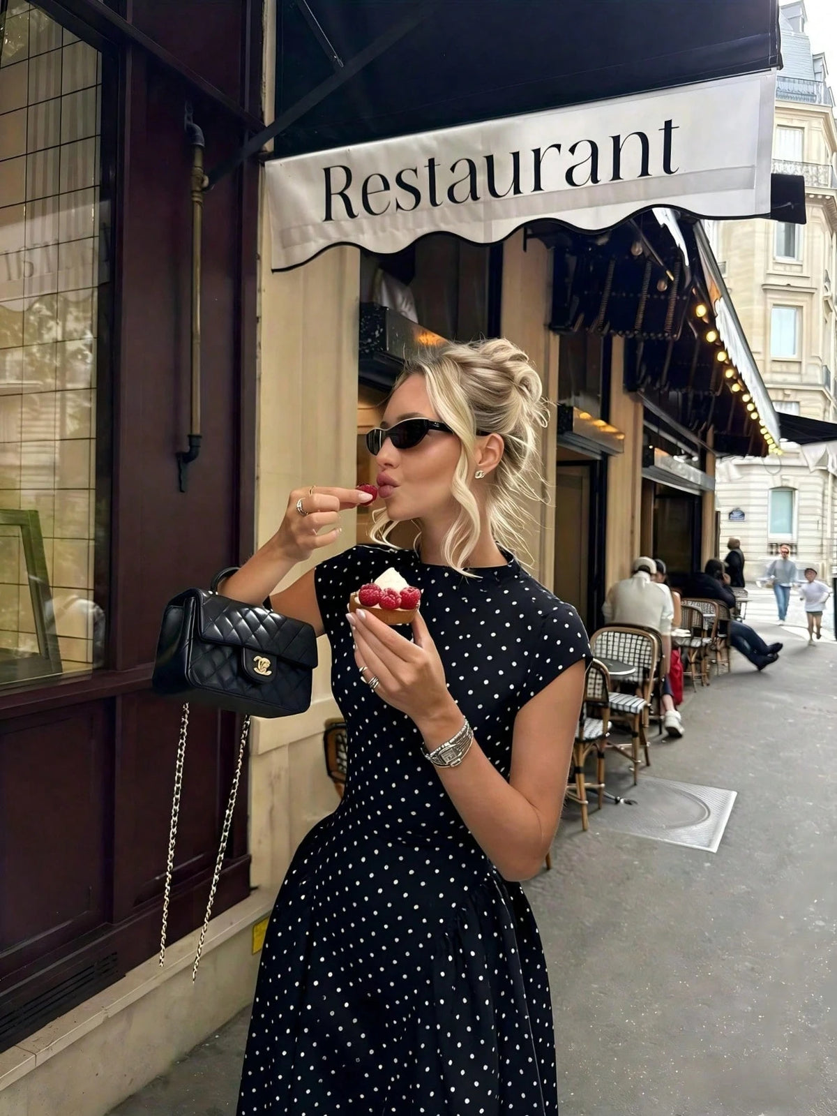 Elegant Floral Print Patchwork Casual Party Dress, Graceful Holiday Dress For Women Black Summer Polka Dot,Petite Women