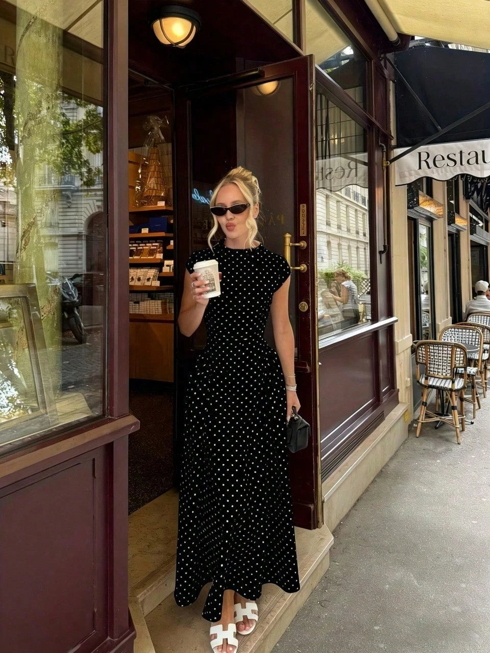 Elegant Floral Print Patchwork Casual Party Dress, Graceful Holiday Dress For Women Black Summer Polka Dot,Petite Women
