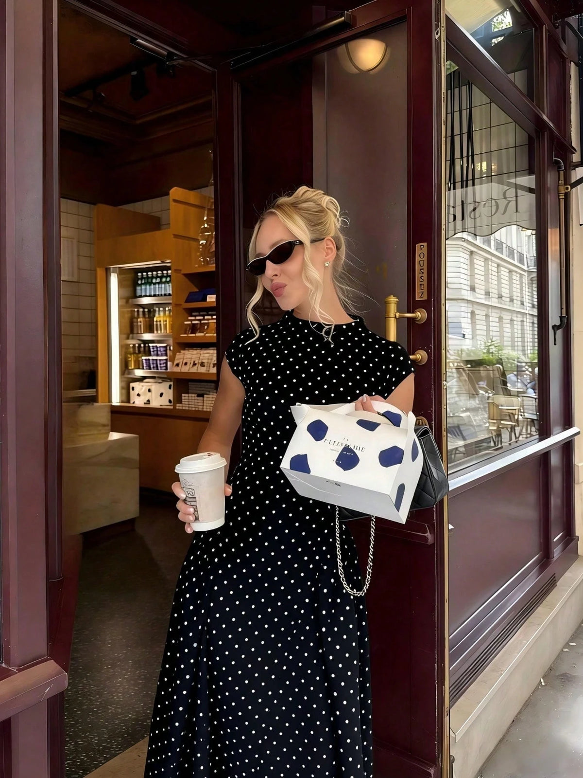 Elegant Floral Print Patchwork Casual Party Dress, Graceful Holiday Dress For Women Black Summer Polka Dot,Petite Women