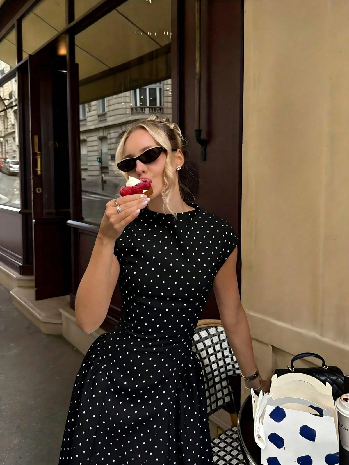 Elegant Floral Print Patchwork Casual Party Dress, Graceful Holiday Dress For Women Black Summer Polka Dot,Petite Women