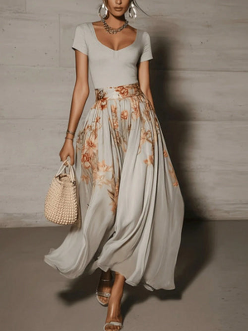 Elegant Floral Print Pleated Skirt