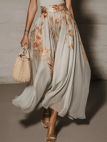 Elegant Floral Print Pleated Skirt