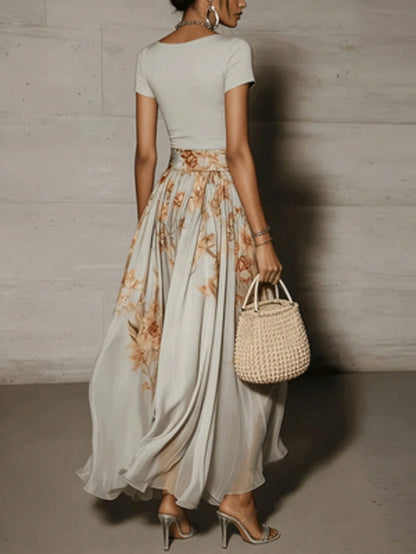 Elegant Floral Print Pleated Skirt