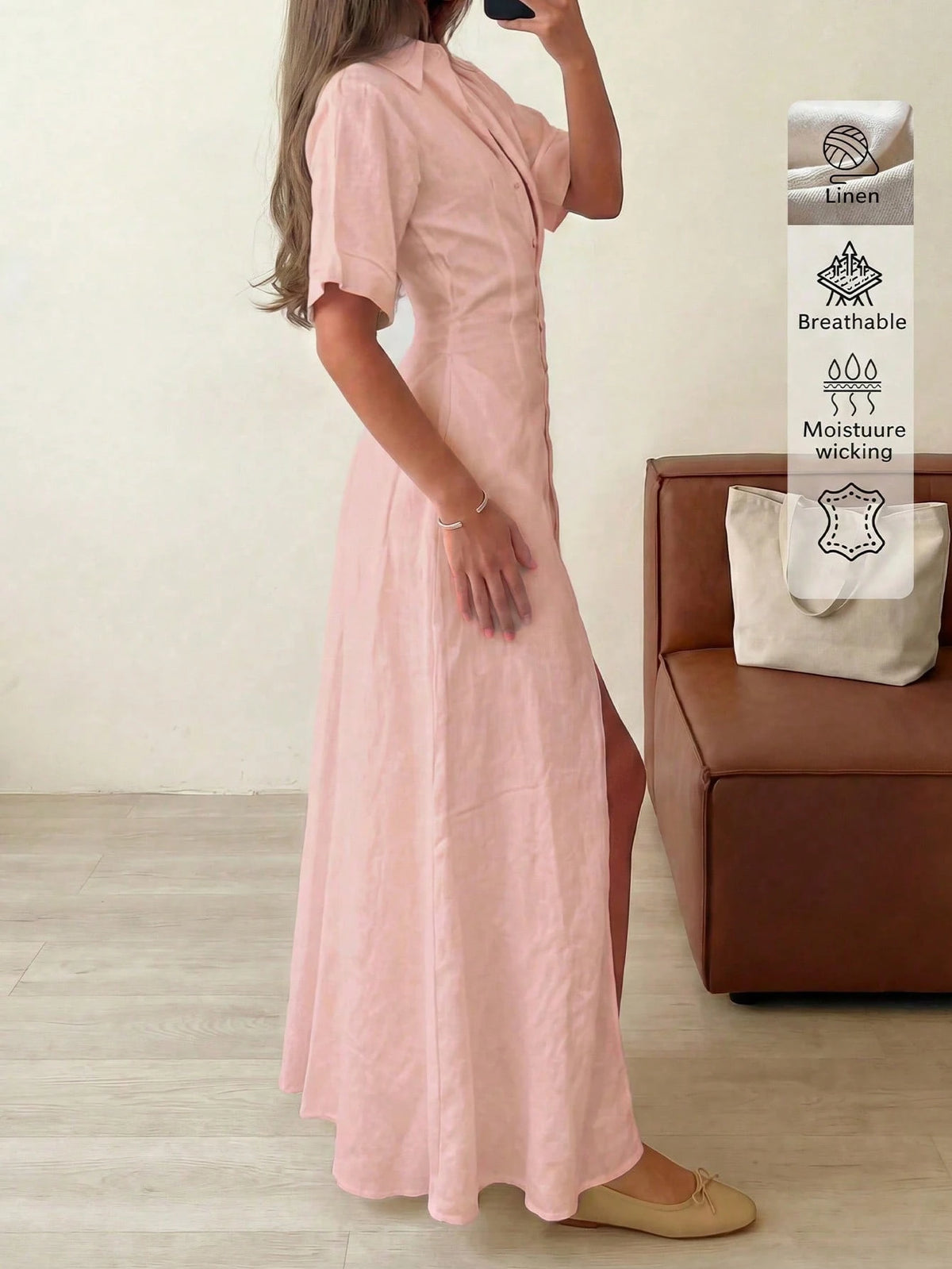 Elegant Linen Casual Commute Minimalist Office Daily Linen Dress, Summer Dresses, Elegant Dresses For Women, Casual Dresses For Women Pink