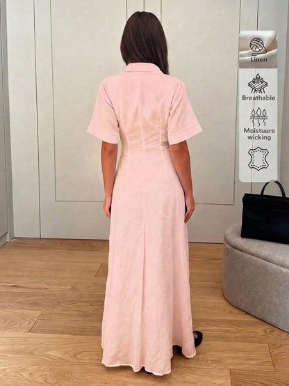 Elegant Linen Casual Commute Minimalist Office Daily Linen Dress, Summer Dresses, Elegant Dresses For Women, Casual Dresses For Women Pink
