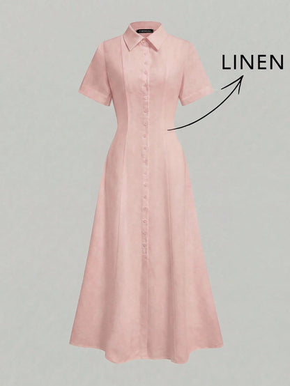Elegant Linen Casual Commute Minimalist Office Daily Linen Dress, Summer Dresses, Elegant Dresses For Women, Casual Dresses For Women Pink