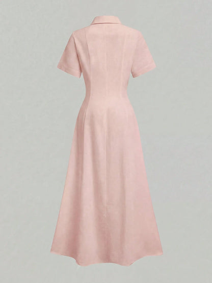 Elegant Linen Casual Commute Minimalist Office Daily Linen Dress, Summer Dresses, Elegant Dresses For Women, Casual Dresses For Women Pink