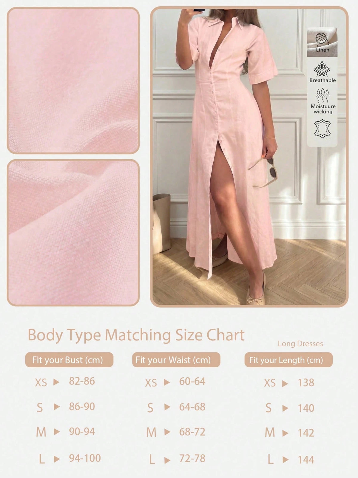 Elegant Linen Casual Commute Minimalist Office Daily Linen Dress, Summer Dresses, Elegant Dresses For Women, Casual Dresses For Women Pink