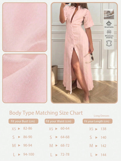 Elegant Linen Casual Commute Minimalist Office Daily Linen Dress, Summer Dresses, Elegant Dresses For Women, Casual Dresses For Women Pink