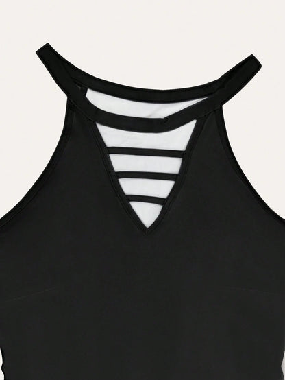Elegant Sexy Gradient Hollow Out Spaghetti Strap Fitted Mini Dress, Highlights Curves, Suitable For Party And Commute, Spring/Summer Y2K Fashion Item