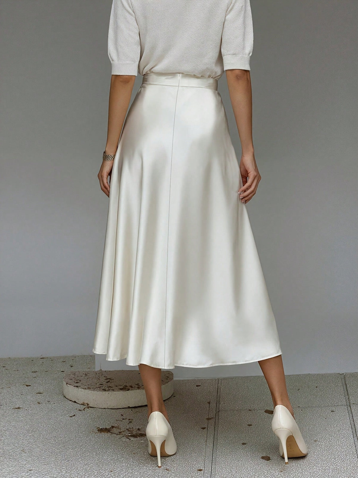 Elegant White Skirt, Silky Flowy Hem High Waist Design, Fashionable Casual Summer