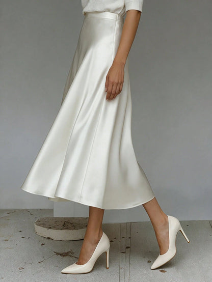 Elegant White Skirt, Silky Flowy Hem High Waist Design, Fashionable Casual Summer