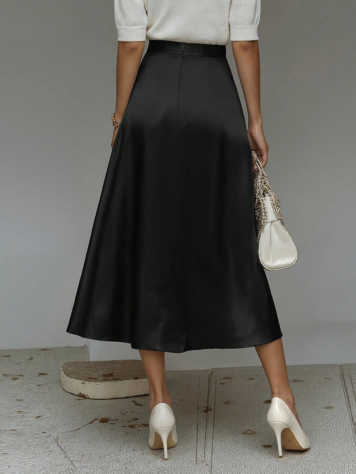Elegant White Skirt, Silky Flowy Hem High Waist Design, Fashionable Casual Summer